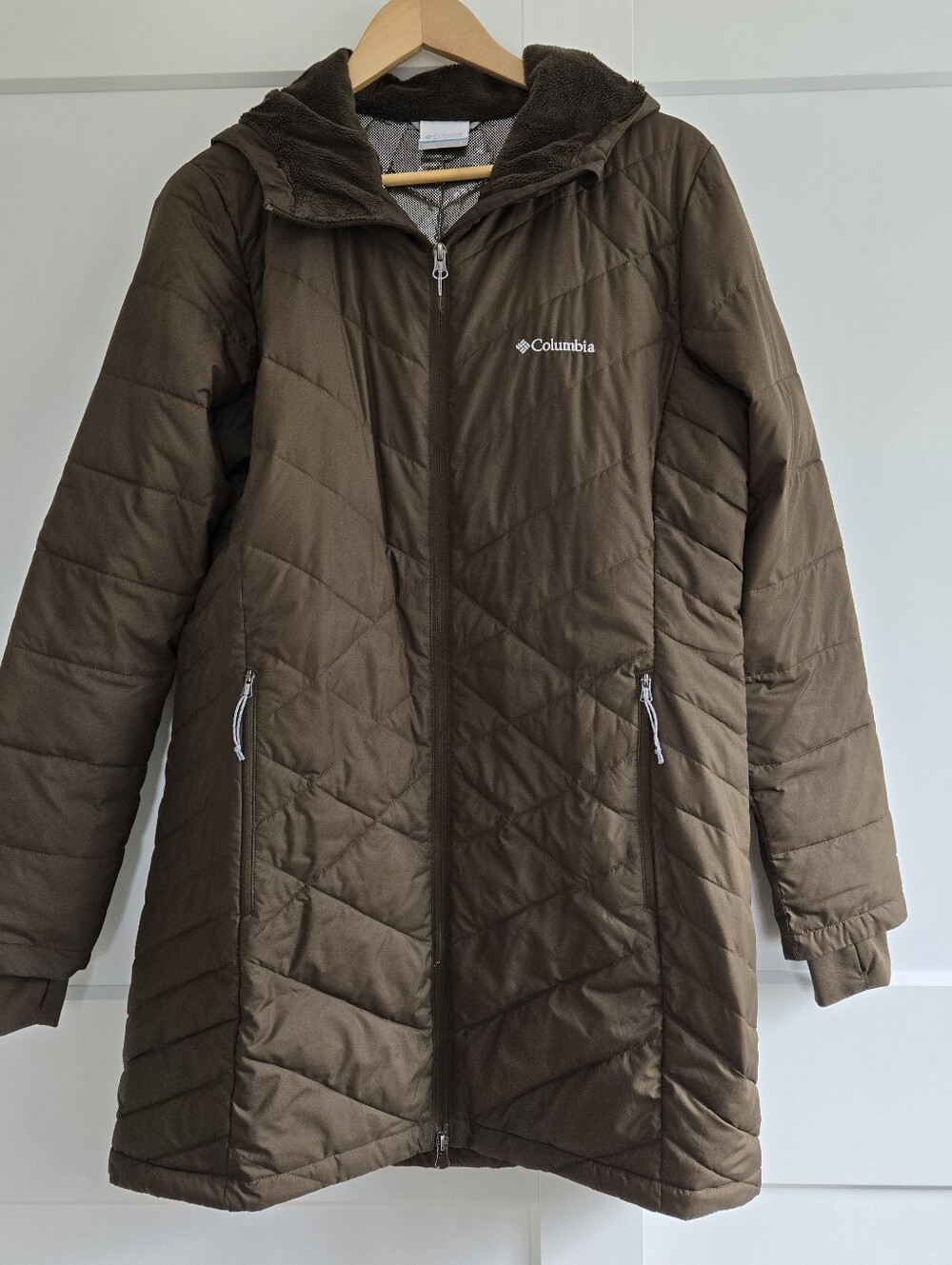 Columbia Olive Green Large Womens Winter Hooded Long Jacket